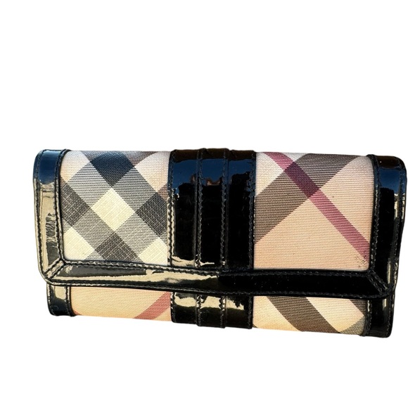 Burberry Black Novacheck Canvas and Patent Leather Penrose Continental Wallet - Picture 1 of 15